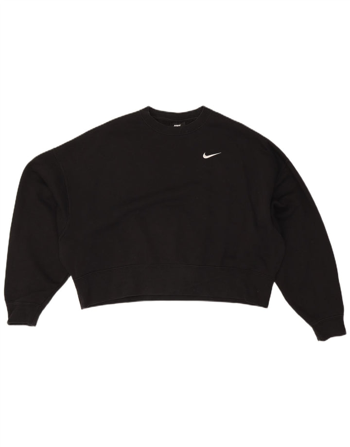 Женский укороченный свитшот большого размера NIKE UK 10, маленький черный хлопковый джемпер