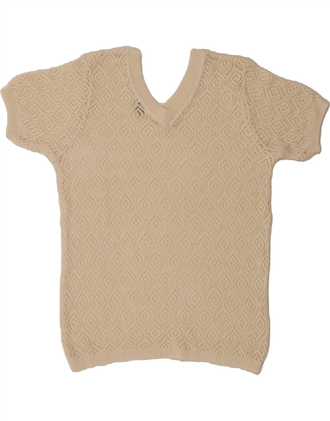 REDOK Womens See Through V-Neck Jumper Sweater UK 16 Large Off White Vintage Redok and Second-Hand Redok from Messina Hembry 