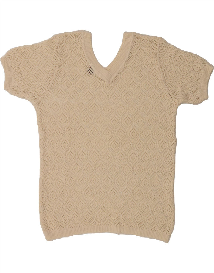 REDOK Womens See Through V-Neck Jumper Sweater UK 16 Large Off White Vintage Redok and Second-Hand Redok from Messina Hembry 
