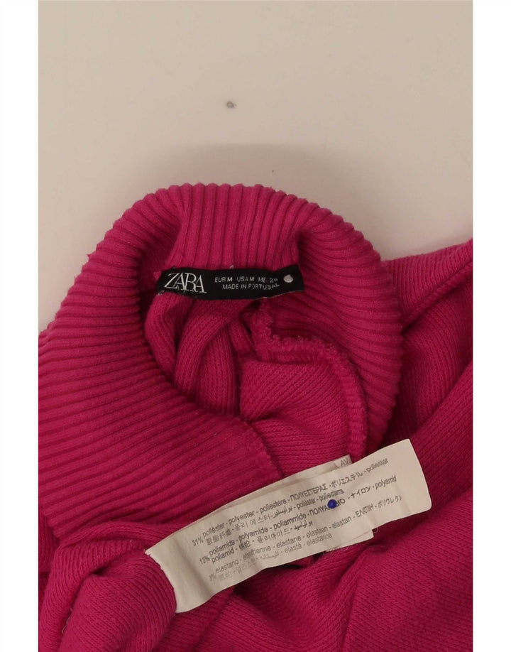 Женский укороченный топ оверсайз Zara с длинными рукавами UK 12, полиэстер среднего розового цвета