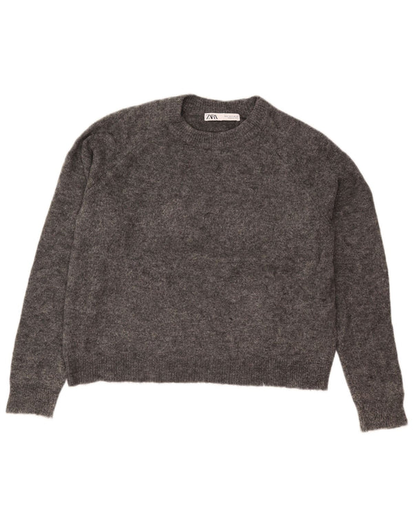 Женский укороченный свободный джемпер с круглым вырезом Zara UK 10, маленький серый нейлон