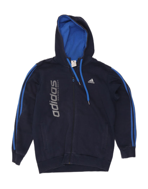 Мужской свитер с капюшоном Adidas на молнии с графическим рисунком, большой темно-синий, хлопковый