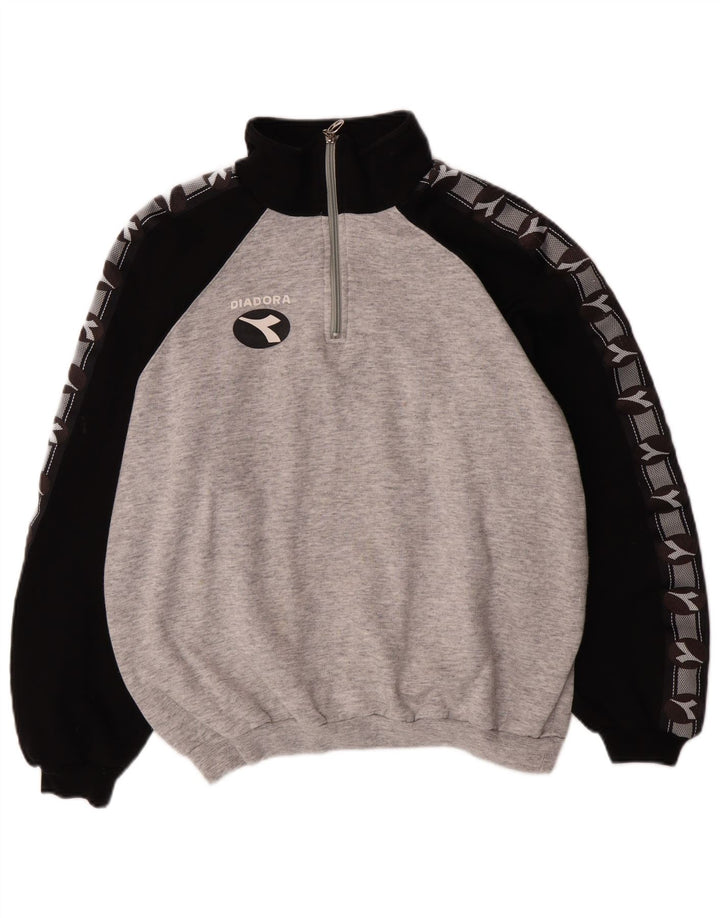 Мужской свитер Diadora с воротником на молнии, большой серый хлопковый джемпер с цветными блоками