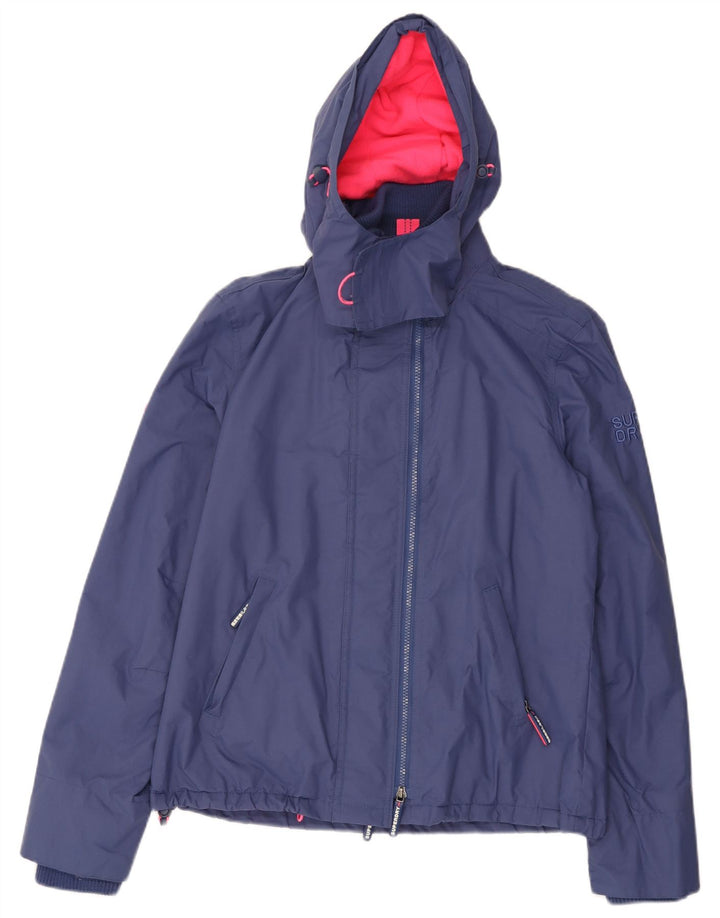Женская ветровка с капюшоном Superdry UK 16, большая синяя с цветными блоками