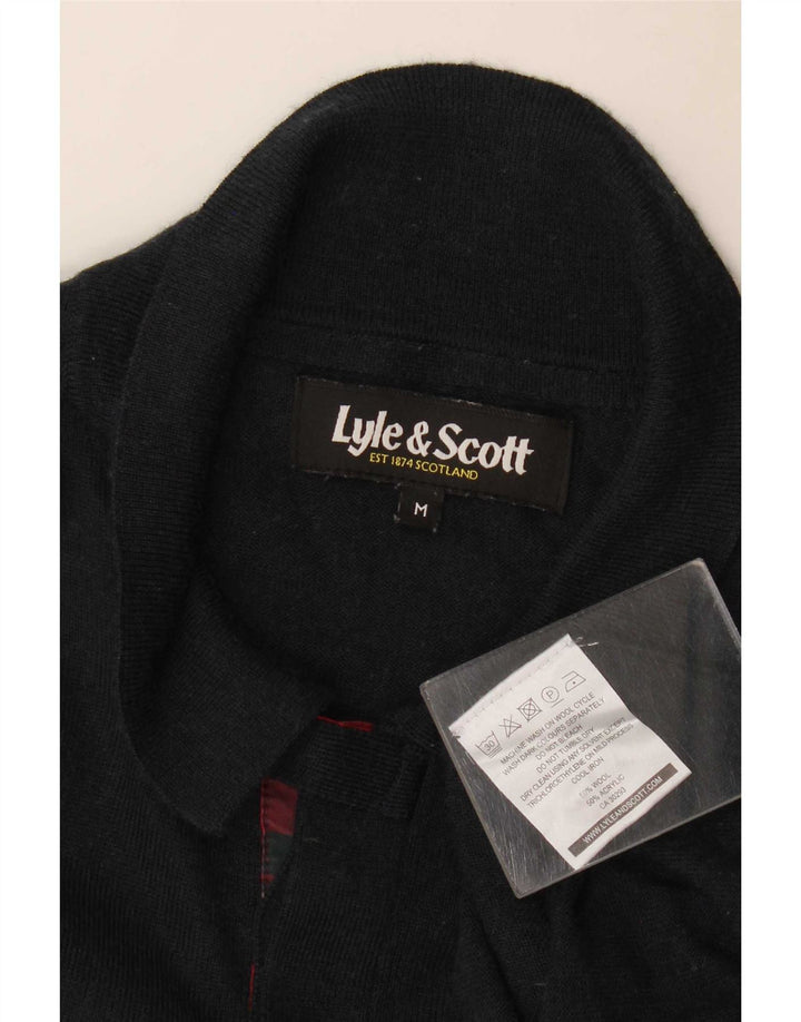 Мужской джемпер с воротником-поло Lyle & Scott, средний черный шерстяной свитер в клетку