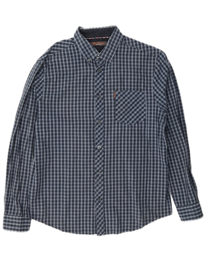 Мужская рубашка Ben Sherman, большая темно-синяя хлопковая клетка в мелкую клетку