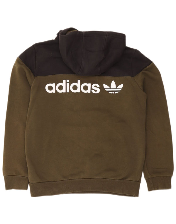 Adidas Boys Graphic Hoodie Jumper 13-14 Years Khaki Colourblock Cotton