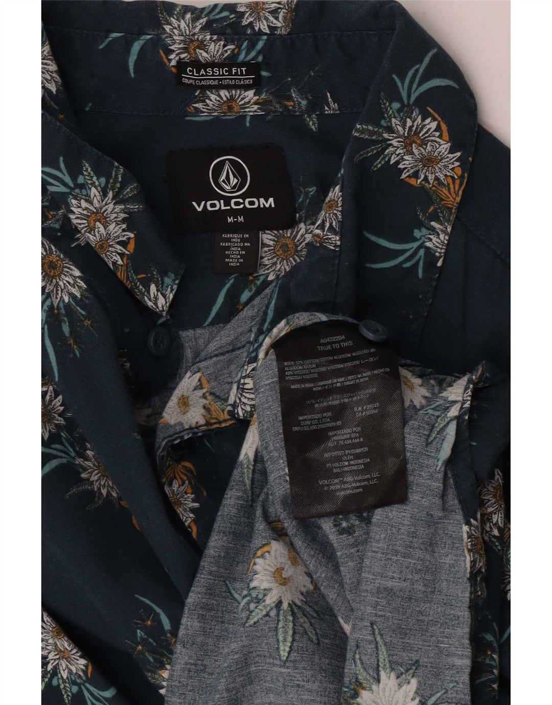 Мужская рубашка классического кроя с коротким рукавом Volcom, хлопковая рубашка среднего синего цвета с цветочным принтом