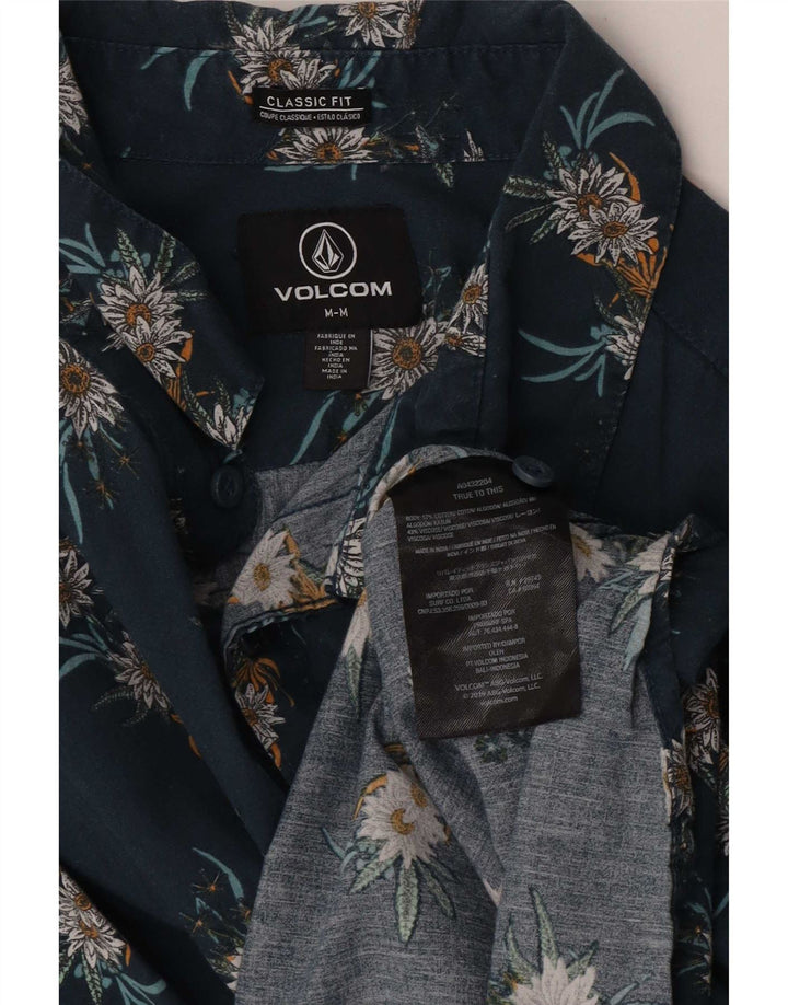Мужская рубашка классического кроя с коротким рукавом Volcom, хлопковая рубашка среднего синего цвета с цветочным принтом