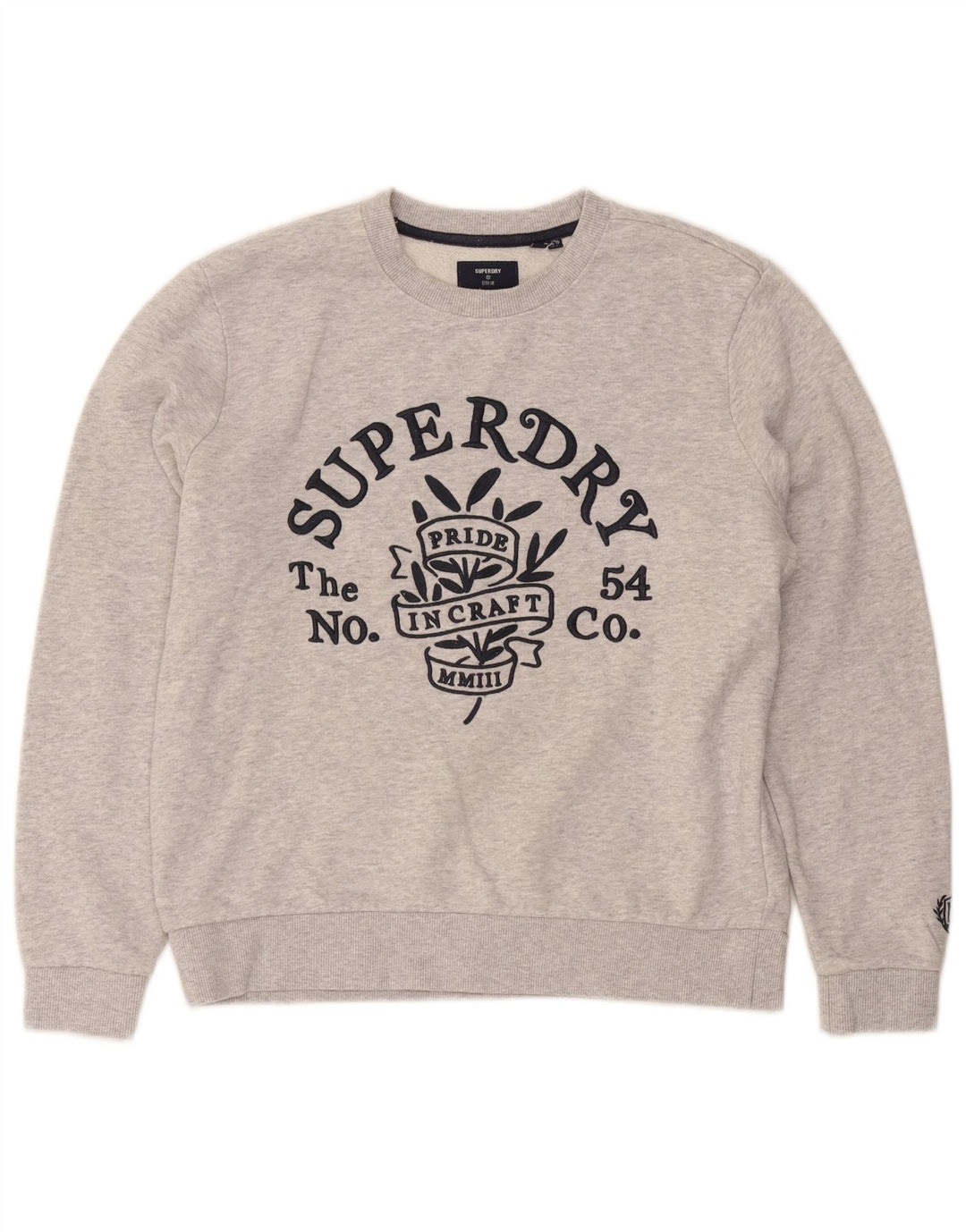 Женский джемпер большого размера с рисунком Superdry, размер UK 10, маленький, серый, хлопок
