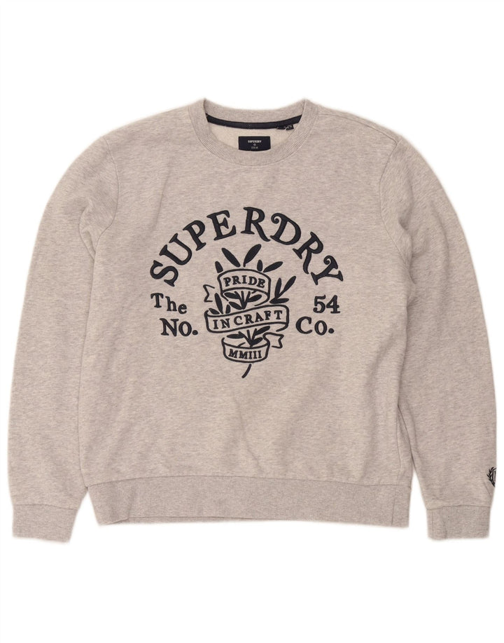 Женский джемпер большого размера с рисунком Superdry, размер UK 10, маленький, серый, хлопок