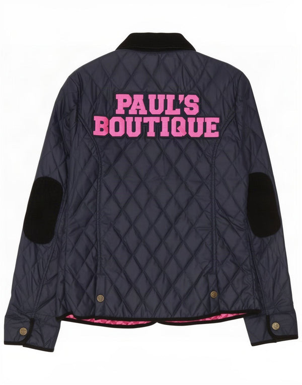 Paul's Boutique Женская стеганая куртка с графическим рисунком UK 16, большая темно-синяя хлопковая ткань