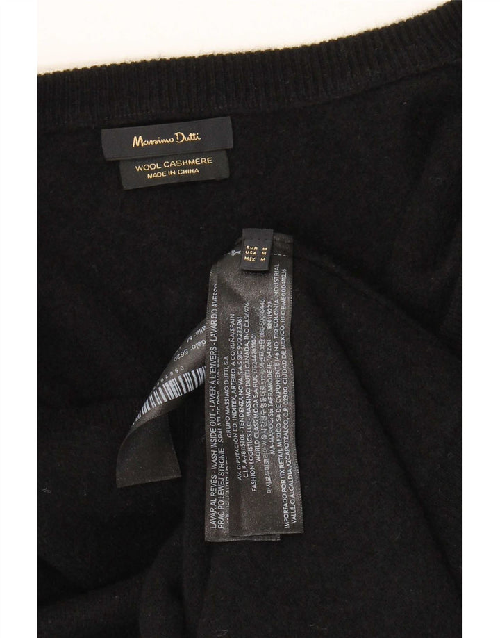 Женский джемпер с v-образным вырезом Massimo Dutti UK 14, средний черный, шерсть