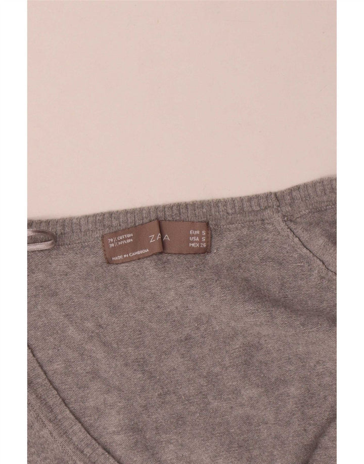 Женский кардиган Zara UK 10, маленький серый хлопковый свитер