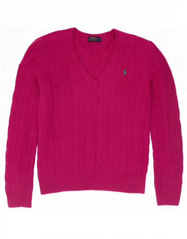 Женский джемпер с v-образным вырезом Polo Ralph Lauren, размер UK 10, маленький розовый из мериносовой шерсти