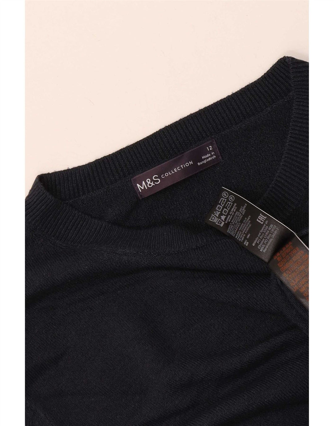 Женский джемпер с круглым вырезом Marks & Spencer UK 12, средний темно-синий