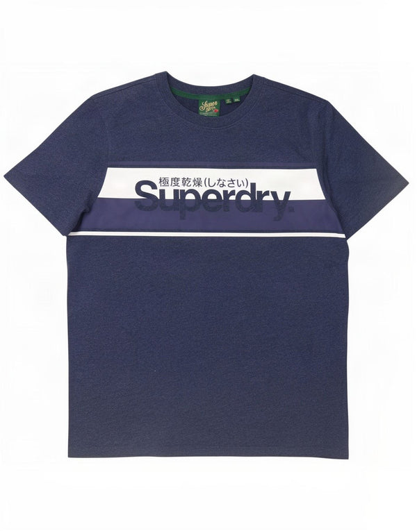 Мужская футболка с рисунком Superdry, топ 2XL, синяя, хлопок с цветными блоками