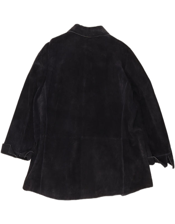 ELENA MIRO Womens Suede Overcoat UK 26 5XL Navy Blue Leather