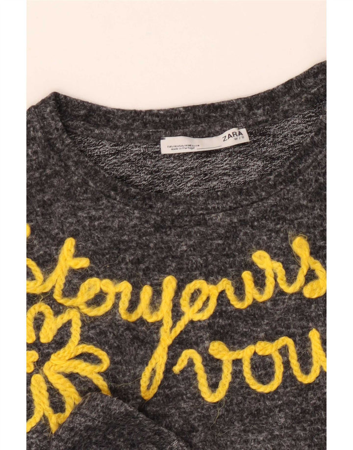 Женский топ с длинным рукавом Zara UK 12, средний серый с цветочным принтом