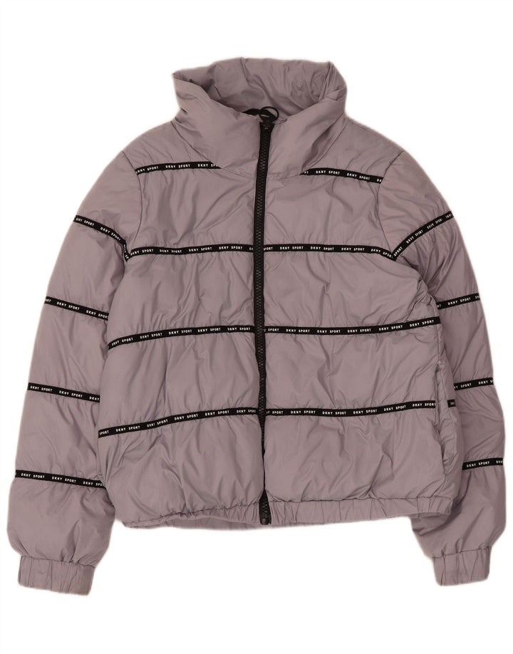 Женская утепленная куртка с капюшоном Dkny с графическим рисунком UK 12, средний серый полиэстер