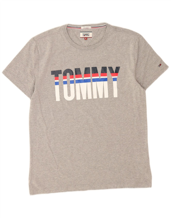 Tommy Hilfiger Мужская футболка стандартного кроя с рисунком, топ среднего серого цвета, хлопок