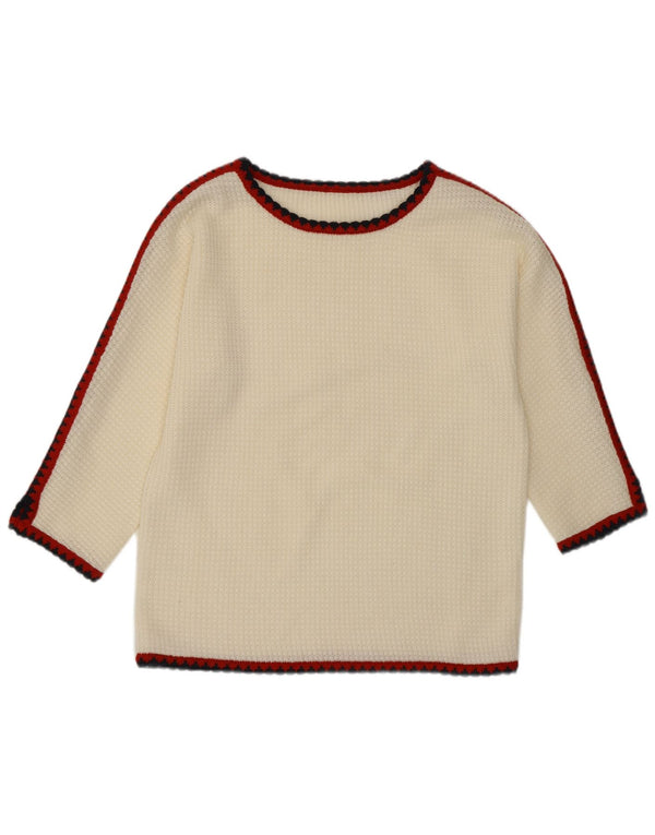 ВИНТАЖНЫЙ женский джемпер с вырезом лодочкой с рукавом 3/4, Великобритания 16, большой белый цвет