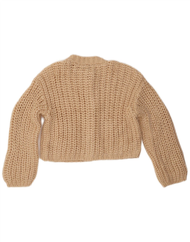 Женский укороченный кардиган оверсайз ZARA UK 10, маленький размер, бежевый акрил