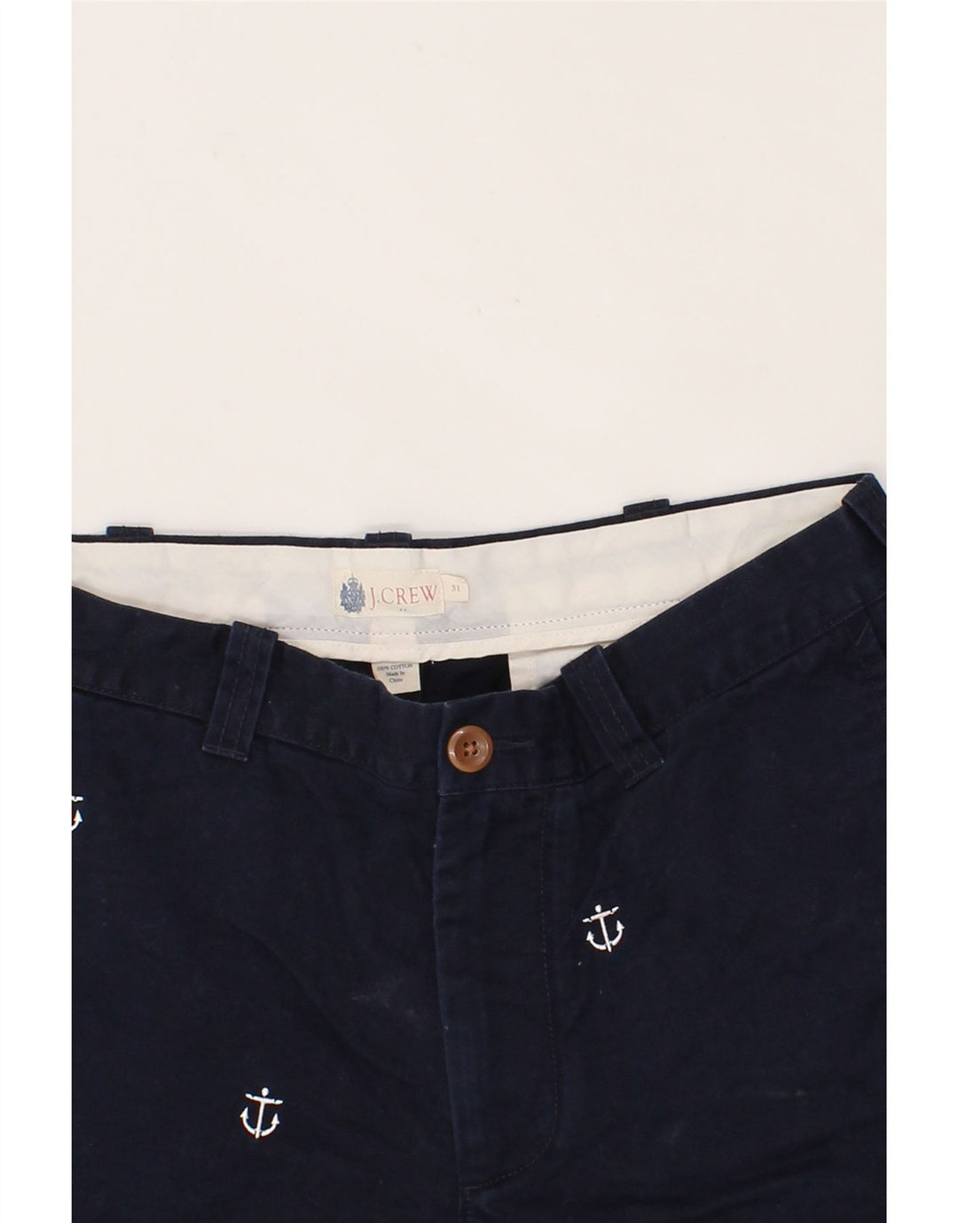 J. CREW Mens Graphic Chino Shorts W31 Medium Navy Blue Spotted Cotton Vintage J. Crew and Second-Hand J. Crew from Messina Hembry 