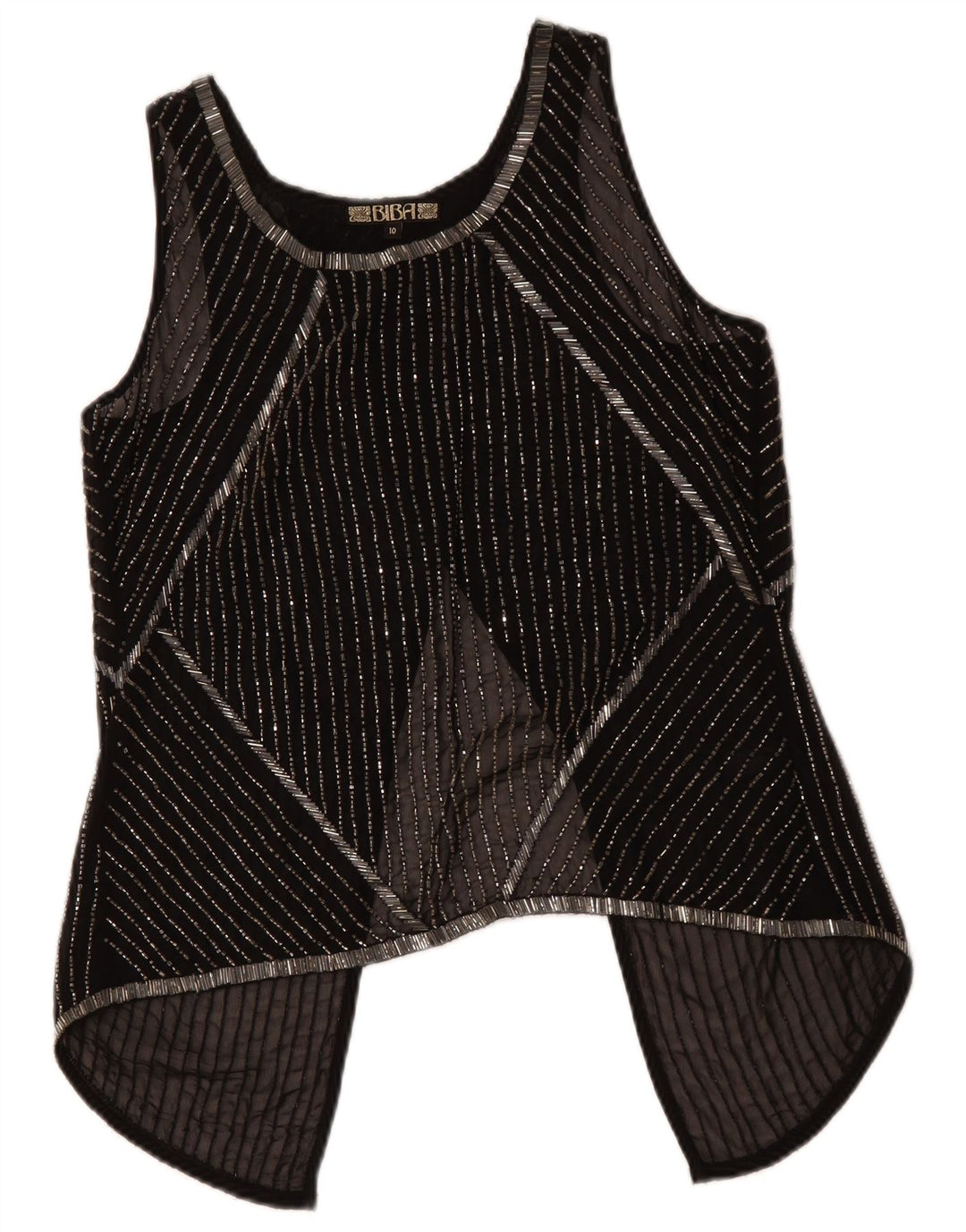 Женский прозрачный топ без рукавов BIBA UK 10, маленький полиэстер в черную полоску