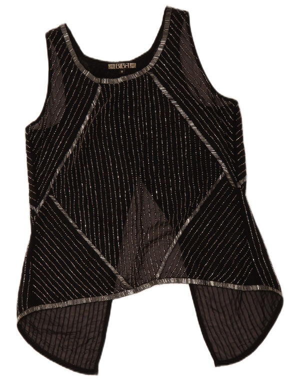 Женский прозрачный топ без рукавов BIBA UK 10, маленький полиэстер в черную полоску