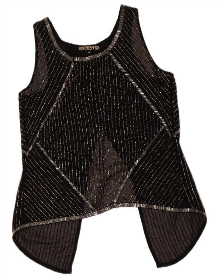 Женский прозрачный топ без рукавов BIBA UK 10, маленький полиэстер в черную полоску