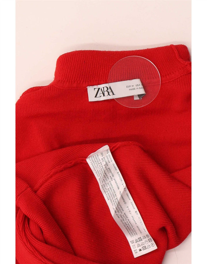Женский укороченный топ с высоким воротником Zara с длинным рукавом UK 12, средний красный вискоза