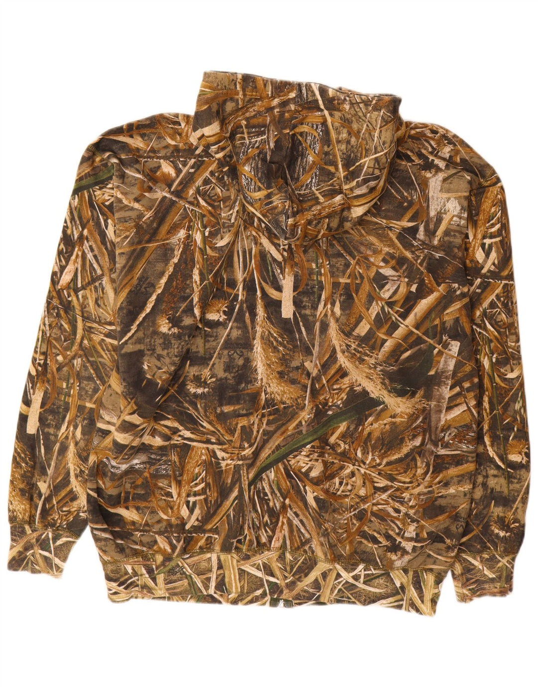 VINTAGE Мужской свитер с капюшоном на молнии 2XL Коричневый камуфляжный полиэстер