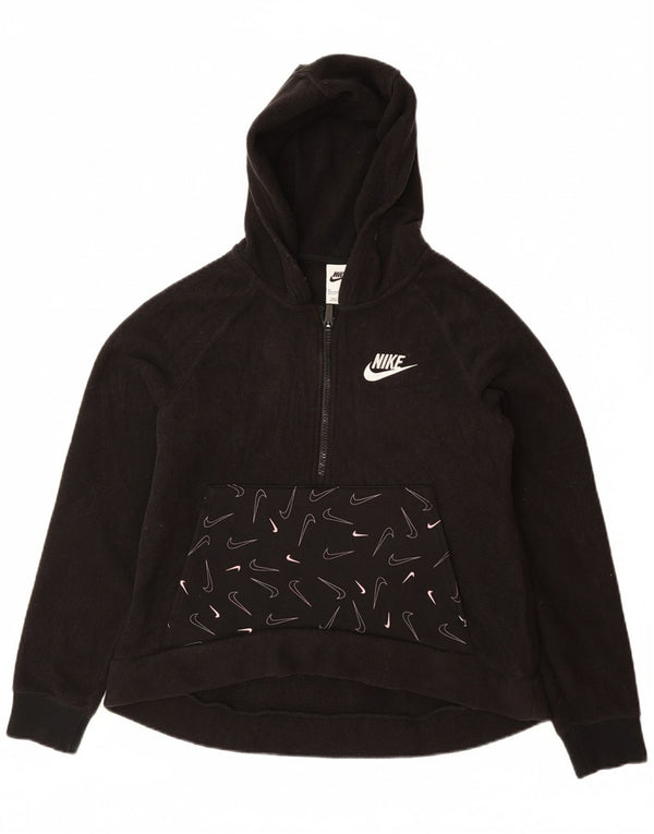 Флисовый джемпер NIKE для девочек с графическим рисунком и молнией на воротнике, 13–14 лет, размер XL, черный полиэстер