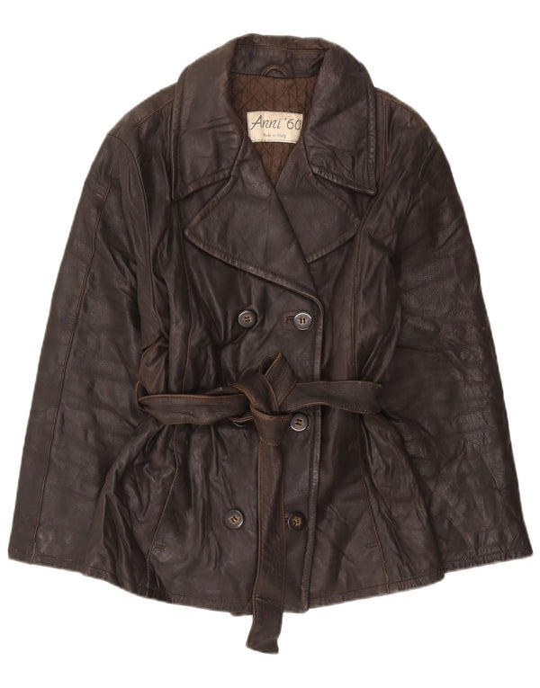VINTAGE Женская двубортная кожаная куртка IT 46 Большая коричневая кожа