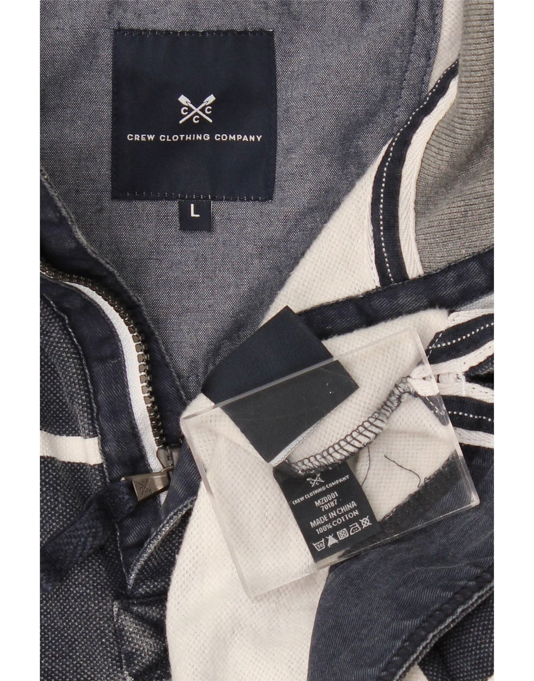 Мужская толстовка с воротником на молнии, большой темно-синий полосатый джемпер CREW CLOTHING