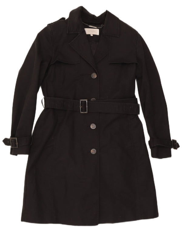 Hobbs Womens Trench Coat UK 12 Medium Black Cotton