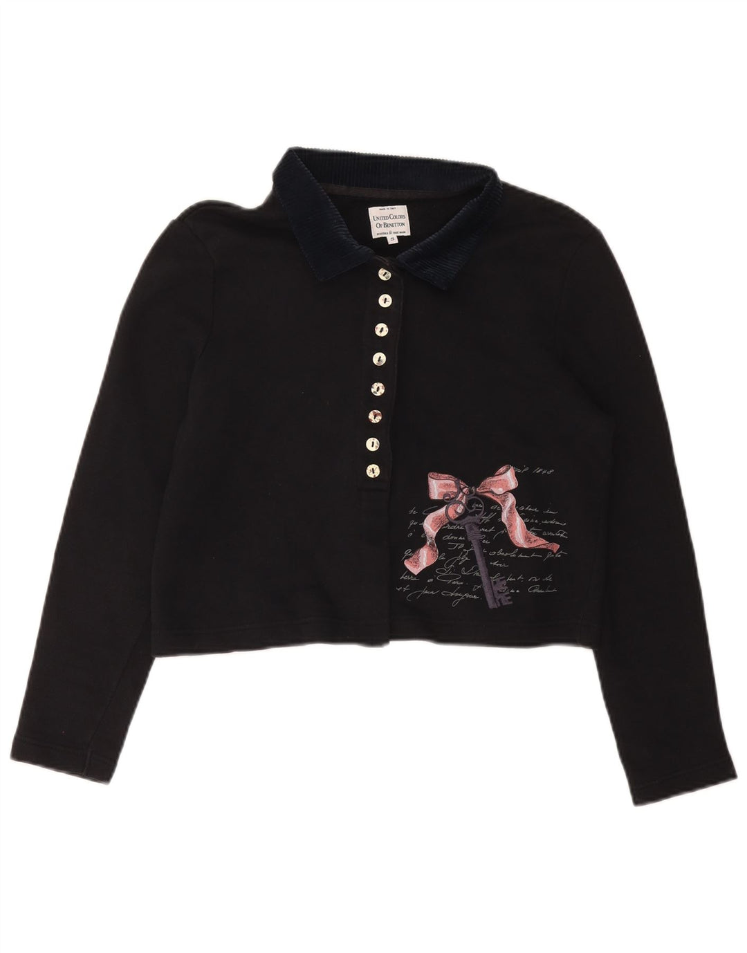 Женская укороченная рубашка-поло оверсайз с графическим рисунком BENETTON UK 10, маленькая черная