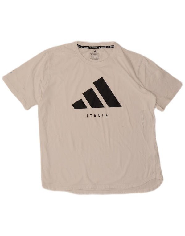 Adidas Mens Italia Футболка с рисунком обычного кроя, большой белый хлопок