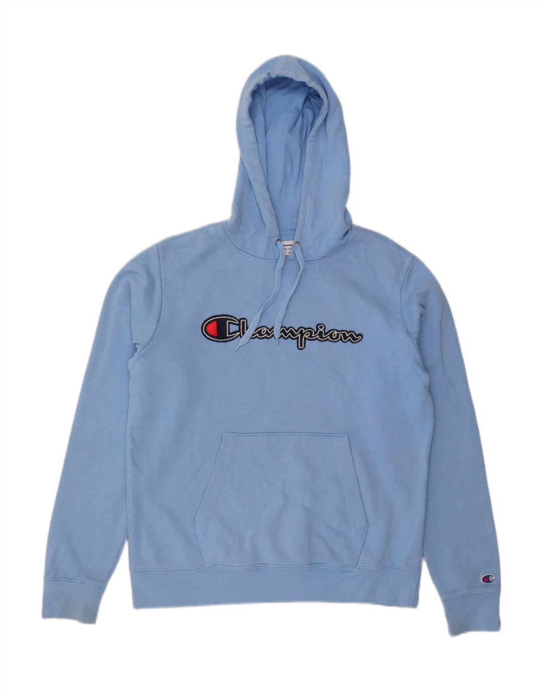 CHAMPION Mens Graphic Hoodie Jumper Medium Blue Cotton Vintage Champion and Second-Hand Champion from Messina Hembry 
