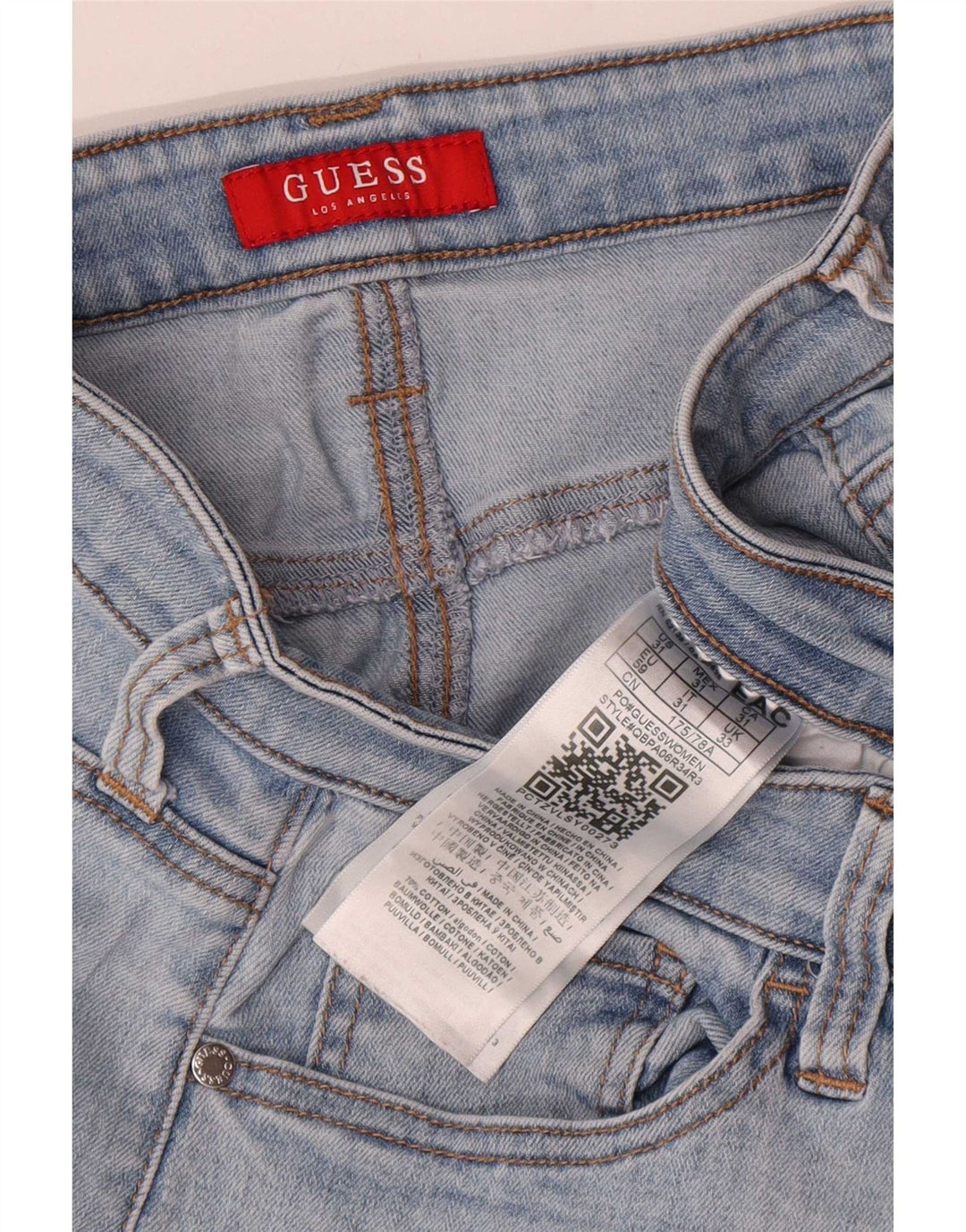 Guess Женские потертые узкие джинсы W33 L27 Синие, хлопок