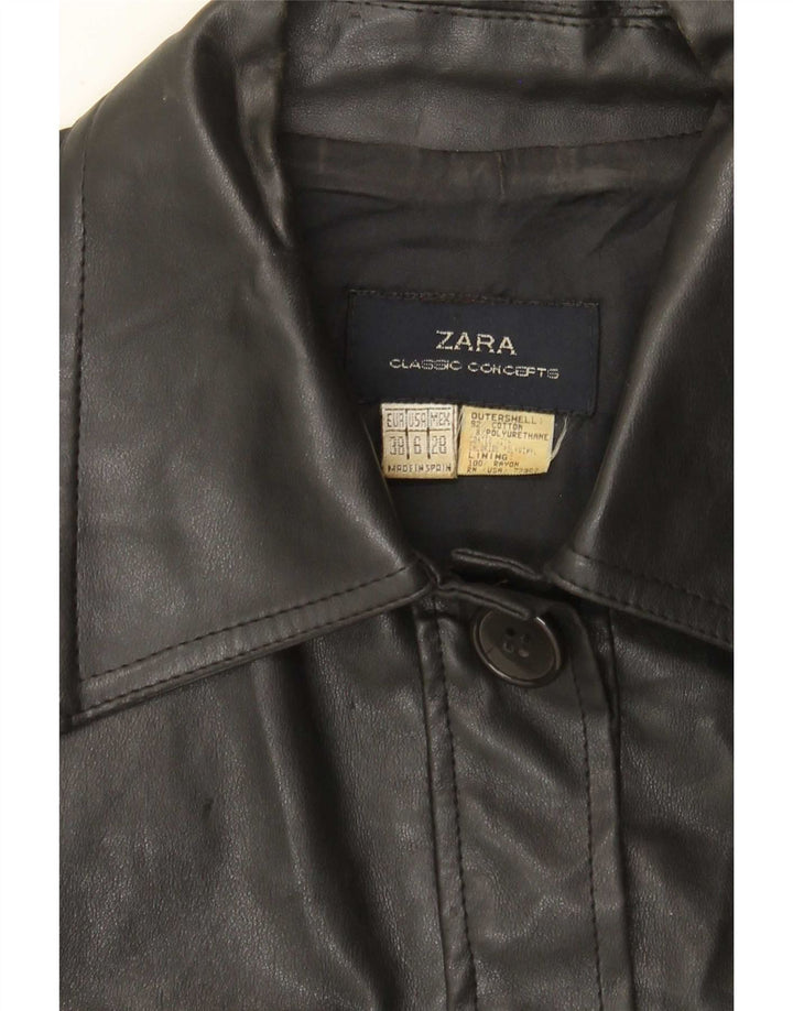 Женская куртка из искусственной кожи Zara EU 38, маленький черный хлопок