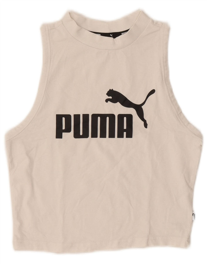 PUMA Womens Graphic Vest Top UK 8 Small White Cotton