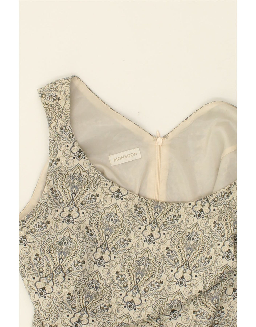 MONSOON Womens Sleeveless Sheath Dress UK 14 Medium Grey Floral Polyester Vintage Monsoon and Second-Hand Monsoon from Messina Hembry 