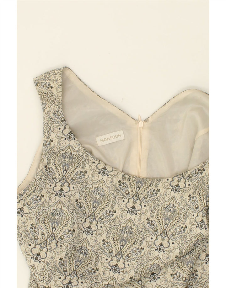 MONSOON Womens Sleeveless Sheath Dress UK 14 Medium Grey Floral Polyester Vintage Monsoon and Second-Hand Monsoon from Messina Hembry 