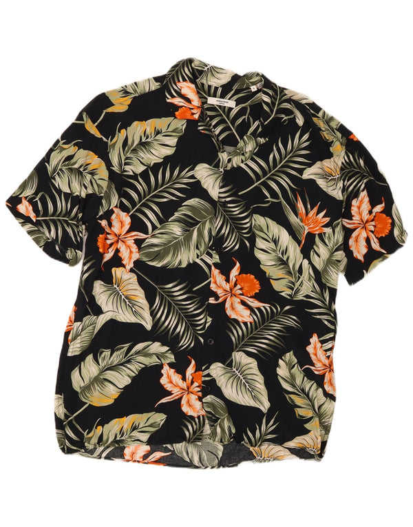 Jack & Jones Мужская рубашка с коротким рукавом, большая черная вискозная гавайская рубашка с цветочным принтом