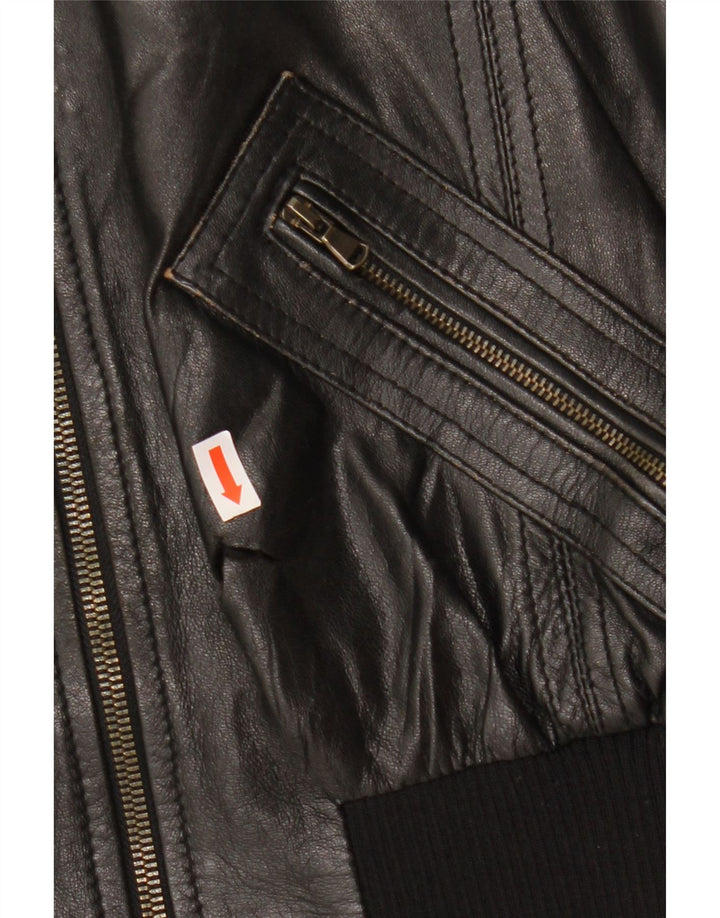 Женская укороченная кожаная куртка-бомбер CINTI IT 46, большая черная кожа