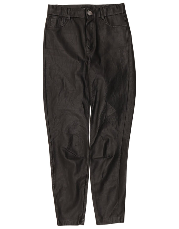 Zara Женские узкие брюки из искусственной кожи, маленькие W26 L27, черные