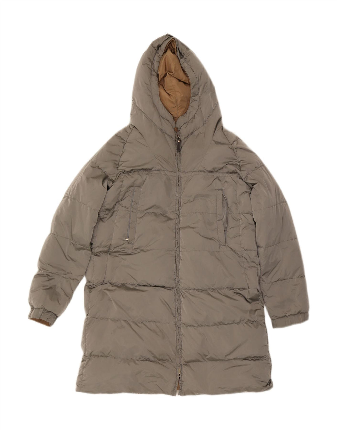 Женское двустороннее стеганое пальто с капюшоном Max Mara UK 10, маленькое бежевое из полиамида
