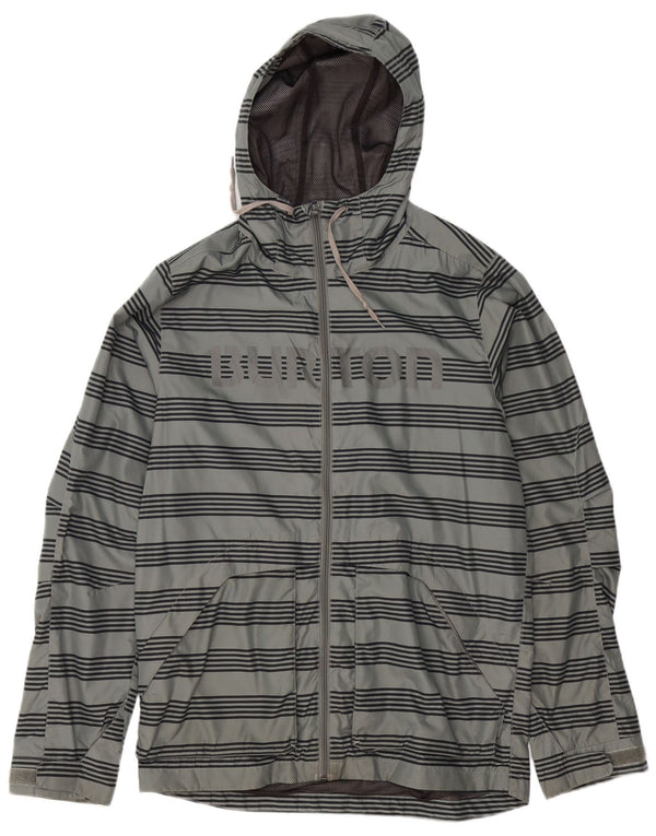 Burton Mens Graphic Hooded Rain Jacket UK 38 Medium Grey Striped Polyester